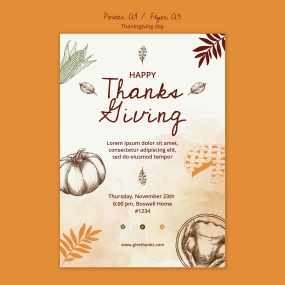 感恩节简约手绘海报设计